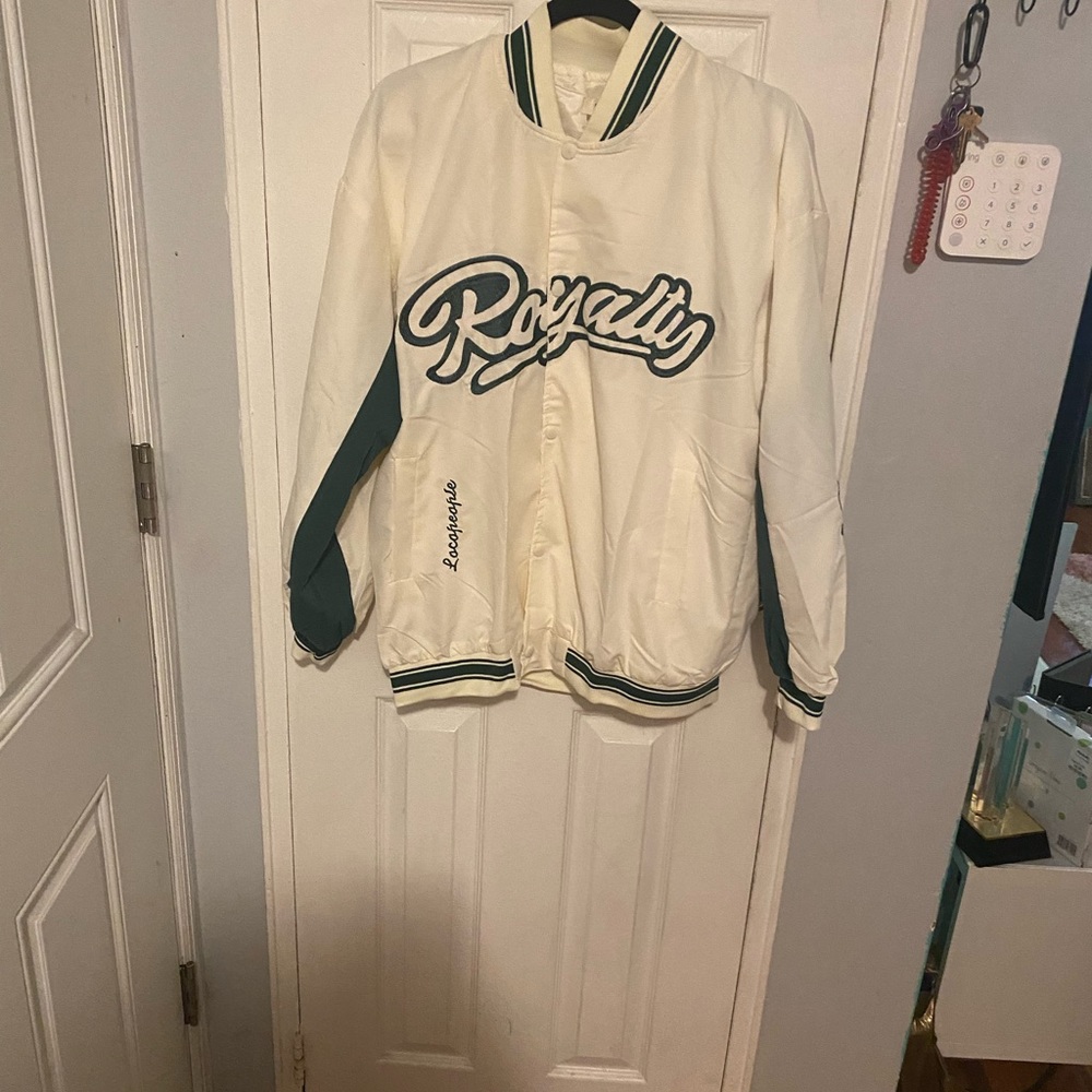 Royalty green and ecru baseball jacket